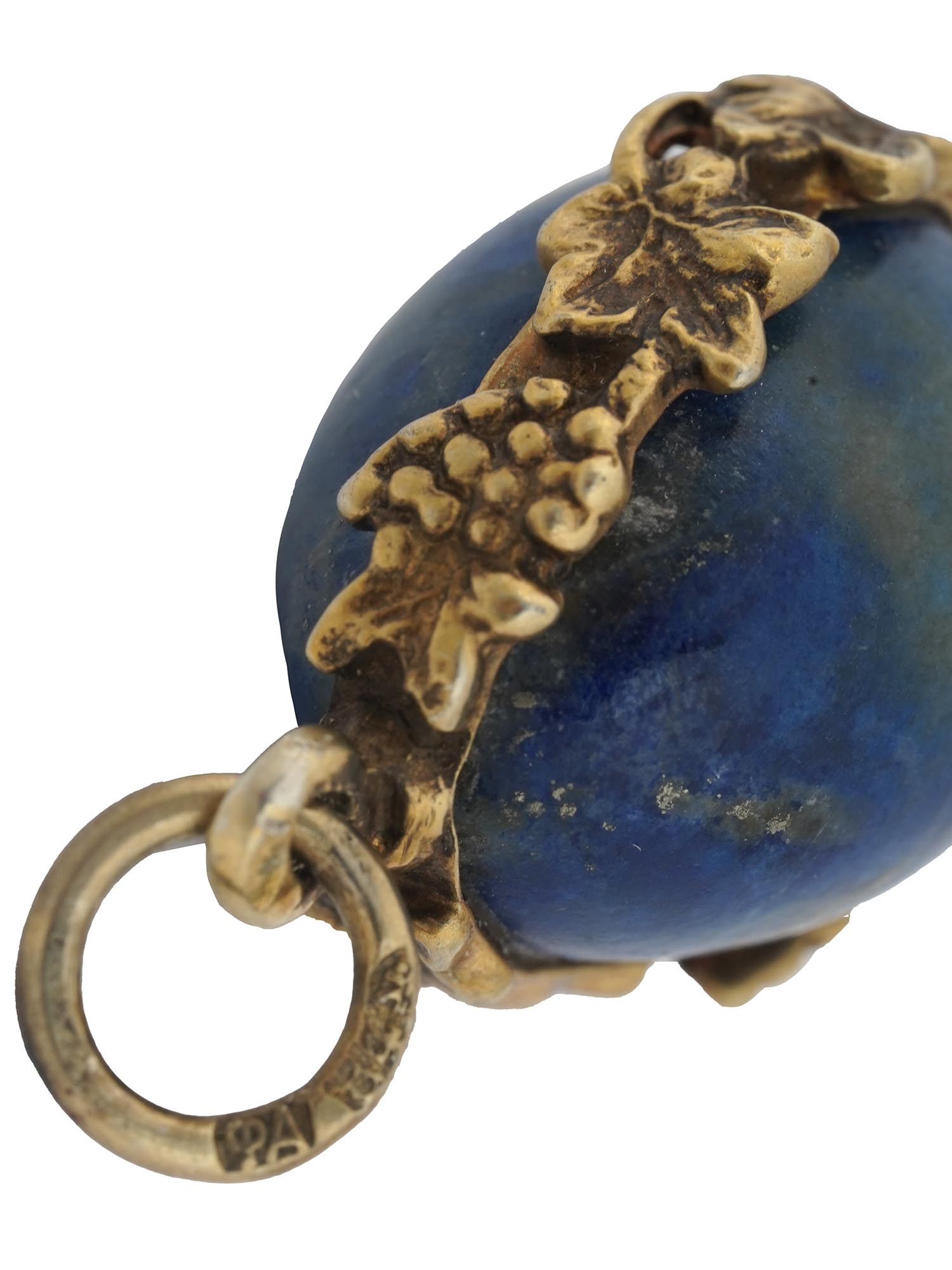 RUSSIAN 84 GILT SILVER LAPIS LAZULI EGG PENDANT PIC-1